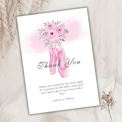 Elegant Floral Ballerina Shoes Baby Shower  Thank You Card