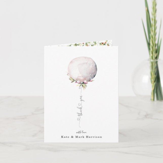 Elegant Floral Balloon Thank You Card (Front)