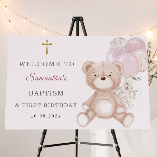 Elegant Floral Baptism and First Birthday Welcome  Foam Board (In Situ (Stand))