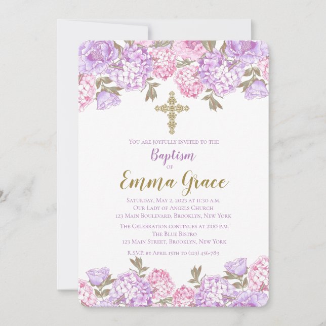 Elegant Floral Baptism | Christening Invitation (Front)