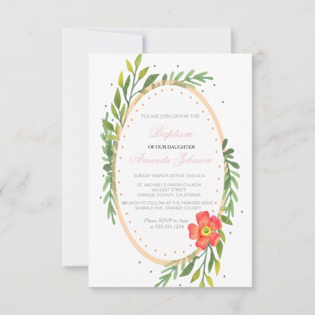Elegant Floral Baptism/Christening Invitation (Front)