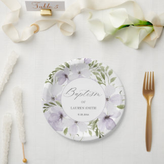 Elegant Floral Baptism Christening Script Paper Plates