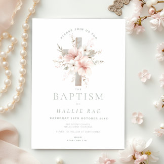 Elegant Floral Baptism for Girl, Editable Pink Invitation
