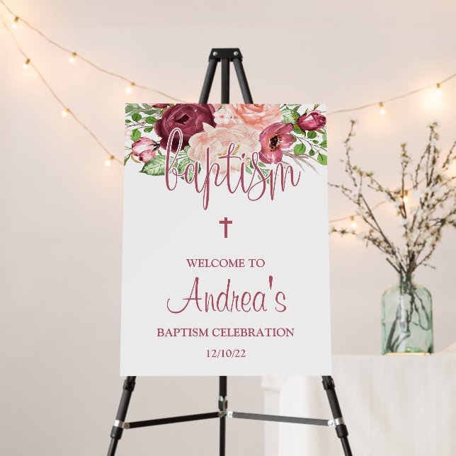 Elegant Floral Baptism Girl Welcome Board (In Situ (Stand))