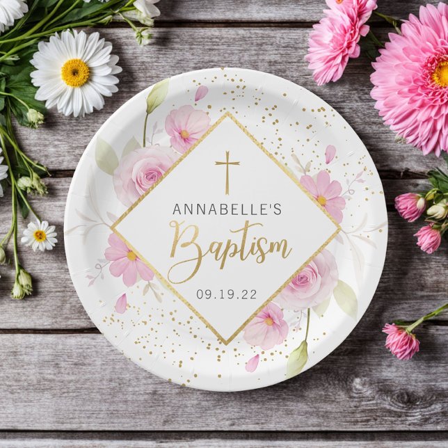 Elegant Floral Baptism Paper Plates (Creator Uploaded)