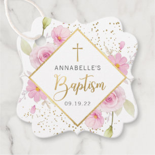 Elegant Floral Baptism Thank You Favor Tags