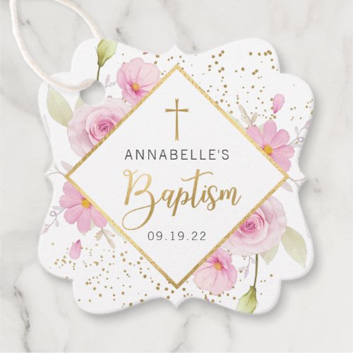 Elegant Floral Baptism Thank You Favor Tags