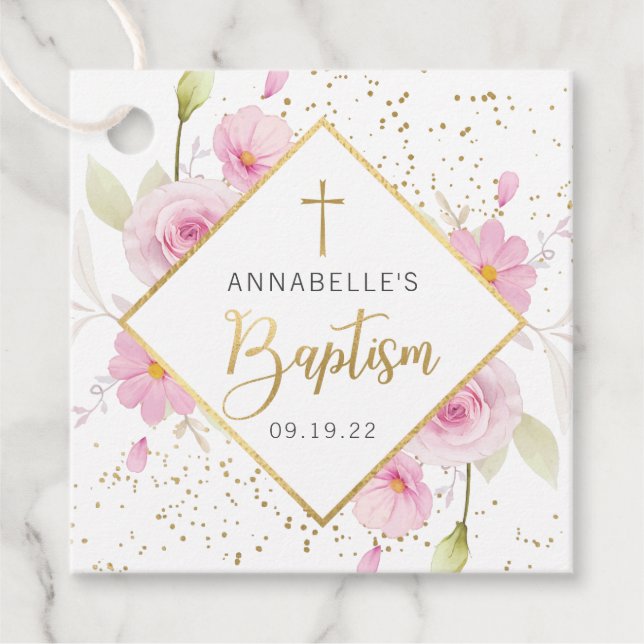 Elegant Floral Baptism Thank You Favor Tags (Front)