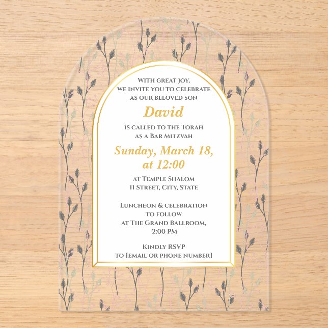 Elegant Floral Bar Mitzvah Invitation  (Front)