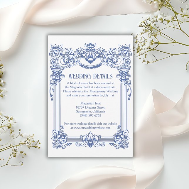 Elegant Floral Baroque Column Wedding Details Enclosure Card (Creator Uploaded)