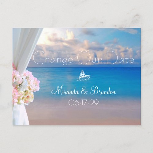 Elegant Floral Beach Summer Sunset Change the Date Announcement Postcard
