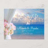 Elegant Floral Beach Summer Sunset Wedding RSVP Announcement Postcard (Front)