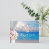 Elegant Floral Beach Summer Sunset Wedding RSVP Announcement Postcard (Standing Front)