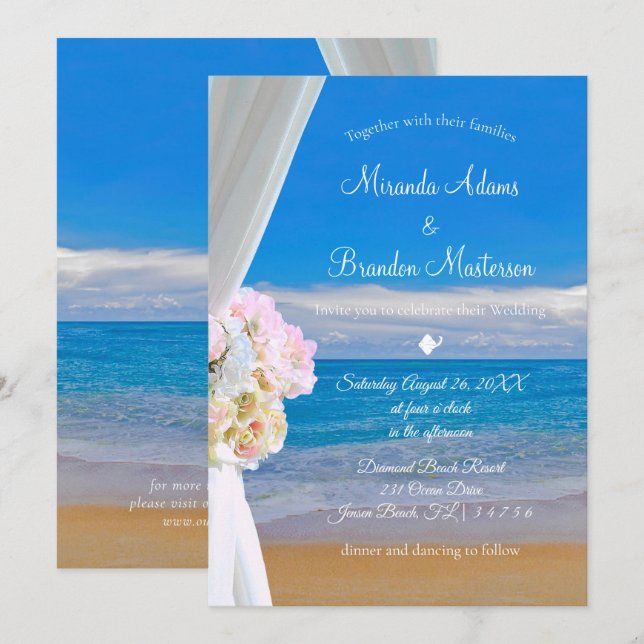 Elegant Floral Beach Summer Wedding Invitation (Front/Back)
