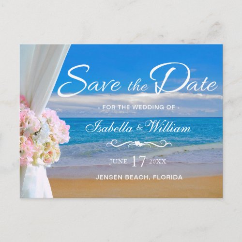 Elegant Floral Beach Summer Wedding Save the Date Postcard