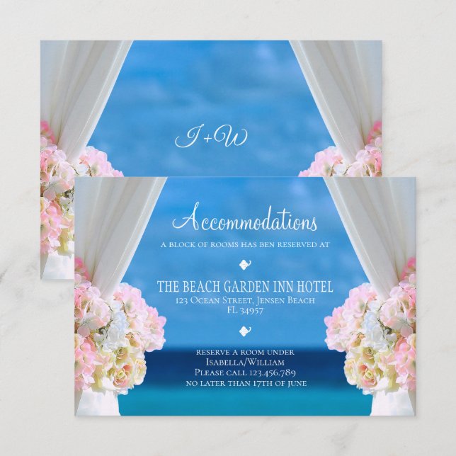Elegant Floral Beach Wedding Accommodations Card (Front/Back)
