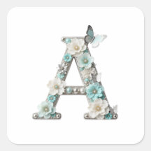 Elegant Floral Beaded Your Monogram A Stickers