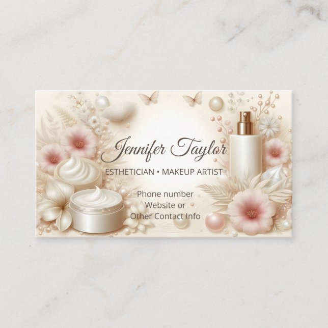 Elegant Floral Beauty Cosmetic Professional Business Card (Front)