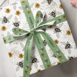 Elegant Floral Bee Honeybee Summer Wrapping Paper<br><div class="desc">This Elegant Floral Bee Honeybee Summer Wrapping Paper features hand-drawn buzzing bees and yellow Spring flowers on a simple white background. Perfect for summer birthdays,  nature enthusiasts,  bee lovers,  gardeners and bridal showers.</div>