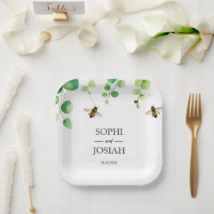 Elegant floral Bee love natural wedding Paper Plates