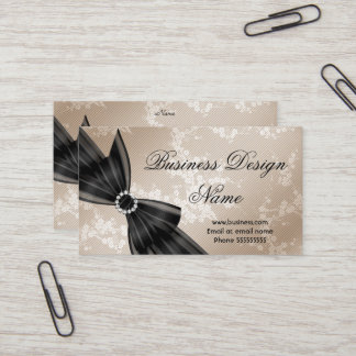Elegant Floral Beige Blossom Black Diamond Bow Business Card