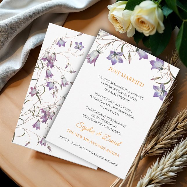 Elegant Floral Bellflower Just Married Wedding Invitation (Creator Uploaded)