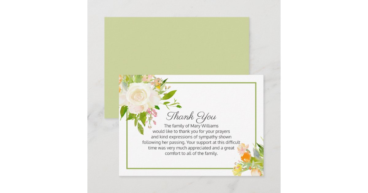 Elegant Floral Bereavement Funeral Thank You Card | Zazzle