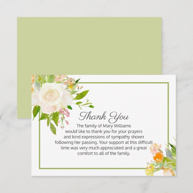 Elegant Floral Bereavement Funeral Thank You Card (Front/Back)