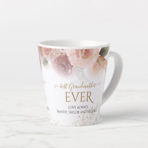 Elegant Floral Best Grandmother Ever Gold Glitter Latte Mug