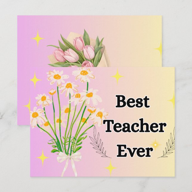 Elegant Floral Best Teacher Ever Gift Design Postcard (Front/Back)