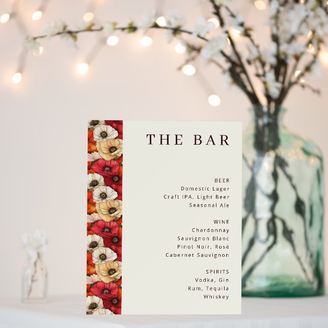 Elegant Floral Beverage Menu Foam Board (In Situ (Wedding))