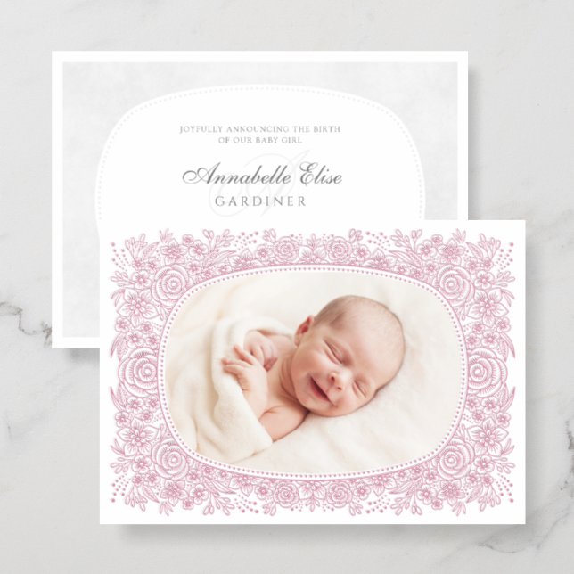 Elegant Floral Birth Announcement (Front/Back)