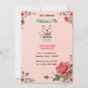 Elegant Floral Birthday Card with 3D Pink Blooms