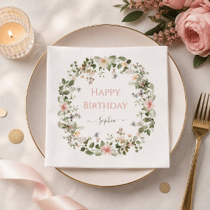 Elegant Floral Birthday – Custom Name Party Napkin