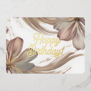 Elegant Floral Birthday Foil Card Beige and Brown