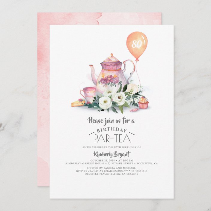 Elegant Floral Birthday Par-tea Invitation 