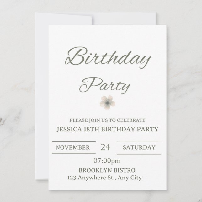 Elegant Floral Birthday Party Invitation – Minimal (Front)