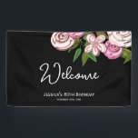 Elegant Floral Black 60th Birthday Welcome Banner<br><div class="desc">Welcome your guests to your 60th birthday party celebration with an elegant but modern floral birthday banner. Illustrated and designed by Patricia Alvarez.</div>