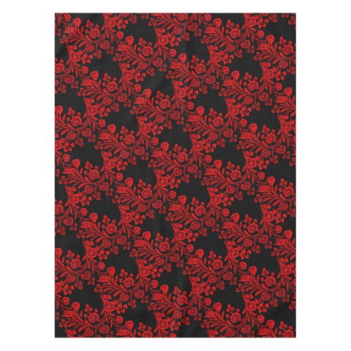 Elegant Floral Black and Red  Tablecloth