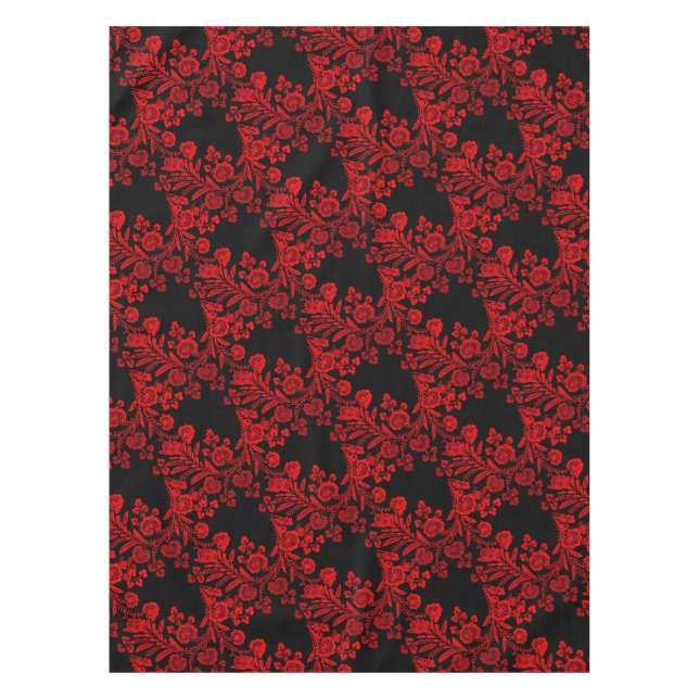 Elegant Floral Black and Red  Tablecloth (Front)