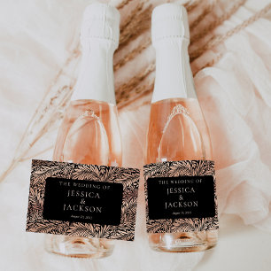Elegant Floral Black and Rose Gold Sparkling Wine  Label