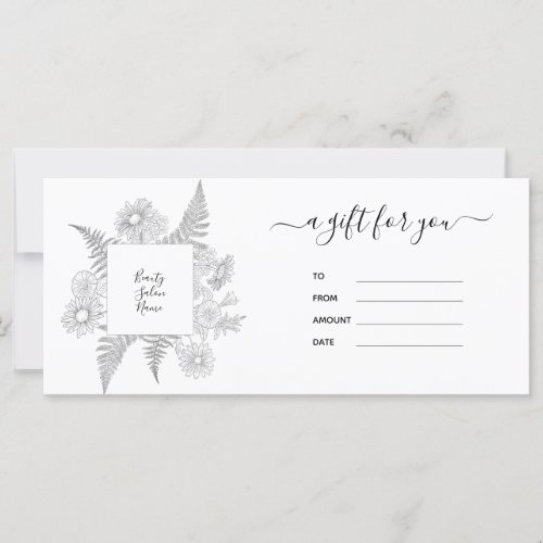 Elegant Floral Black And White Gift Certificate