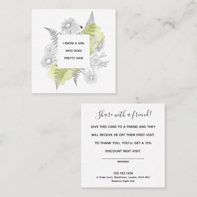 Elegant Floral Black And White Referral Card (Front/Back)