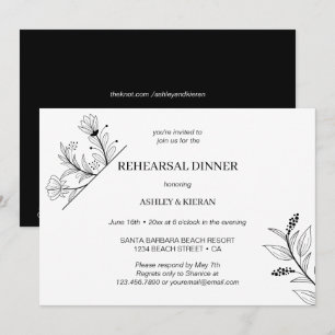 Elegant Floral Black and White Rehearsal Dinner Invitation