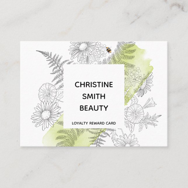 Elegant Floral Black And White Salon Loyalty Card (Front)