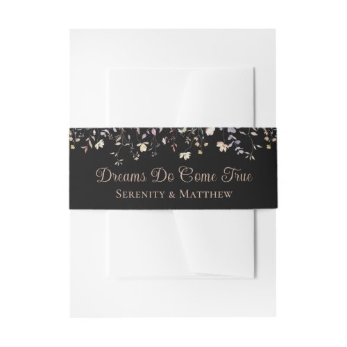 Elegant Floral Black Boho Personalized Wedding Invitation Belly Band