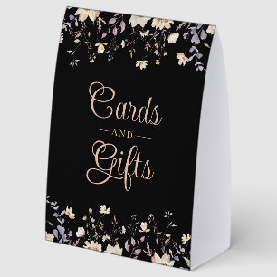 Elegant Floral Black Boho Wedding Cards and Gifts Paper Table Tent