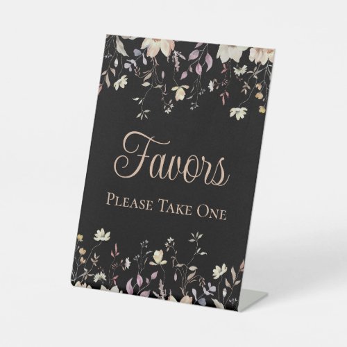 Elegant Floral Black Boho Wedding Favors Pedestal Sign