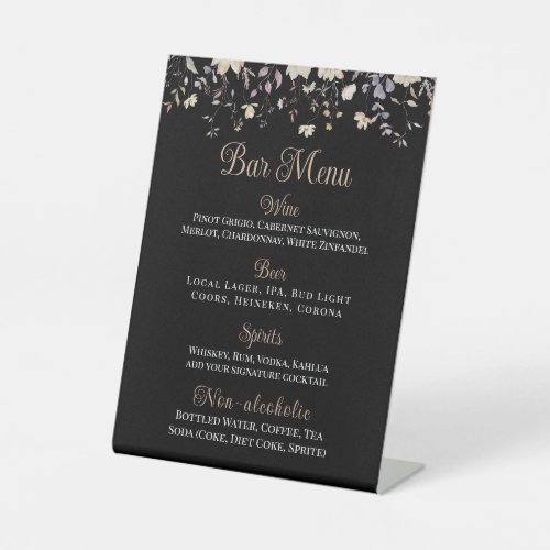 Elegant Floral Black Boho Wedding Reception Pedestal Sign