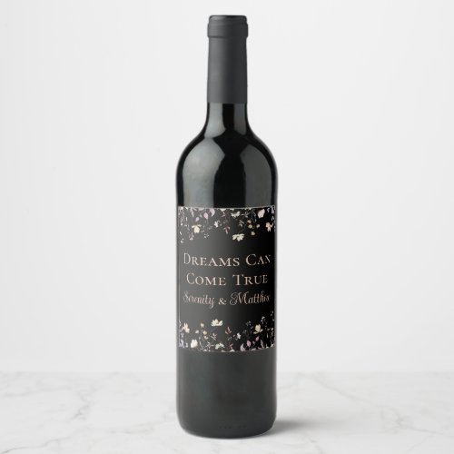 Elegant Floral Black Boho Wedding Reception Wine Label